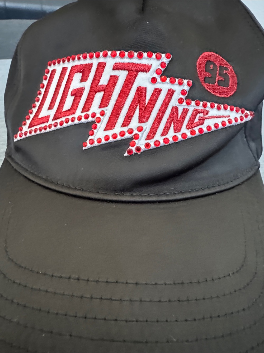 Disney Parks Black Red Lightning McQueen Adjustable Strap Hat Rhinestones Cars